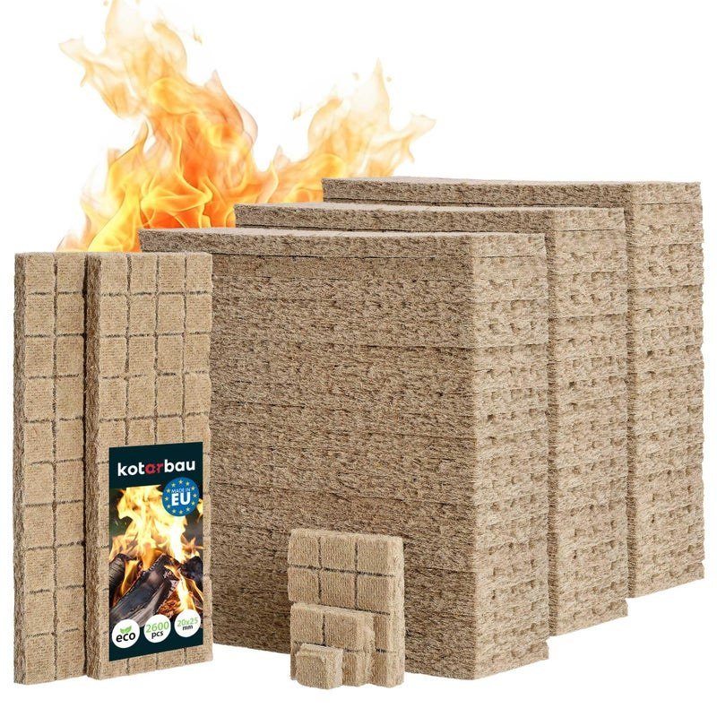 Lot de 2600 Pièces Allume Feu Cube - Laine De Bois - 25 x 8 x 13 cm - Naturel - Allume Feu Barbecue - KOTARBAU