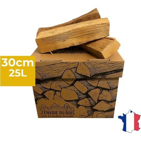 Bois de Chauffage 30cm Extra sec - Joli Carton de 25L - Poêle, Insert cheminée, Brasero, BBQ - Bois durs (hêtre, chêne, frêne)
