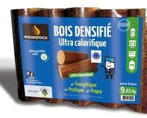 Bûches de bois densifiées Woodstock 9,5Kg taux d'humidité <10% 5PCS