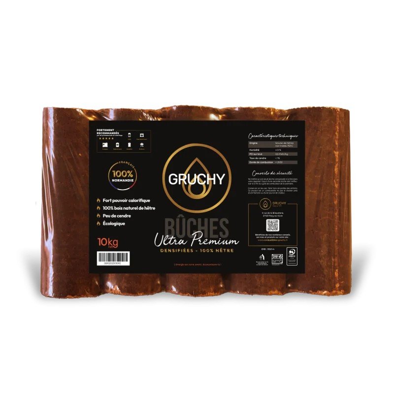 Gruchy Ultra Premium 100 % hêtre — pack de 5 bûches 10 kg