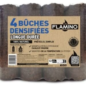Bûche densifiée longue durée Flamino - Prêt à l'emploi ≤ 12 % vendue par 4 pièces