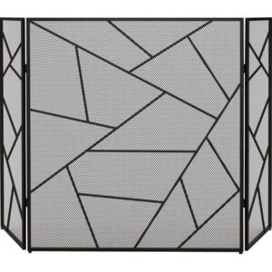 Homcom – Pare-feu cheminée pliable 3 panneaux en acier noir – Motif géométrique