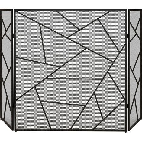 Homcom – Pare-feu cheminée pliable 3 panneaux en acier noir – Motif géométrique