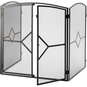 Relaxdays – Grille pare-étincelles cheminée 80 x 71 x 61 cm – Fer noir avec porte magnétique