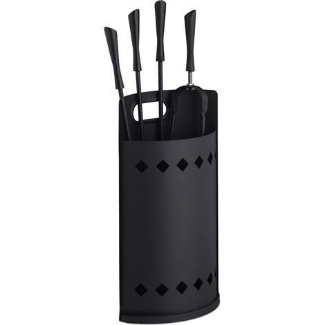 Relaxdays – Serviteur de cheminée 5 pièces en acier noir mat – Seau, tisonnier, pelle à cendres, balai et pince