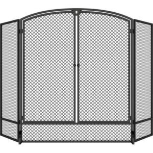Pare-feu de cheminée - pare-étincelles cheminée - HOMCOM - pliable, 3 panneaux, 2 portes, style moderne - métal - 122x10x75cm - noir