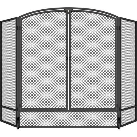 Pare-feu de cheminée - pare-étincelles cheminée - HOMCOM - pliable, 3 panneaux, 2 portes, style moderne - métal - 122x10x75cm - noir