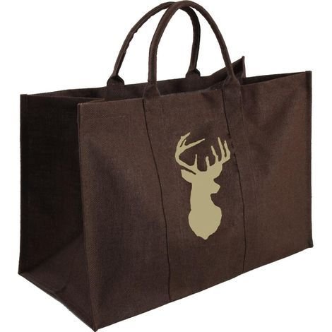 Sac à bûches marron en jute plastifiée avec cerf