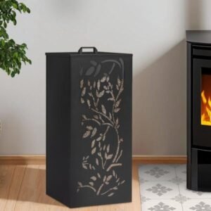 Réservoir à granulés 55 kg noir rangement à pellets 36 x 36 x 87 cm - motif floral