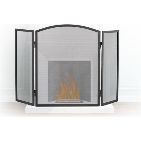 Relaxdays – Pare-feu cheminée en acier noir 3 pièces – Dimensions HxL 62 x 96 cm