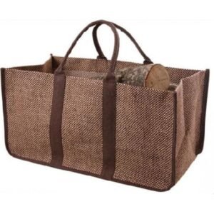 Sac à bûches marron/noir en toile de jute plastifié 30x60x40cm