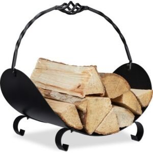 Relaxdays – Panier à bois métallique avec anse – Dimensions 42,5 x 43,5 x 30 cm