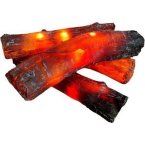 Bûches électriques pour cheminée avec flammes LED réalistes : chauffage d'appoint sans flamme à brancher sur secteur