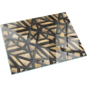 Plaque de sol pour cheminée ou poêle en verre trempé avec impression Géométrie avec bois 120x80 cm