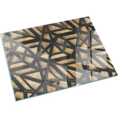Plaque de sol pour cheminée ou poêle en verre trempé avec impression Géométrie avec bois 120x80 cm