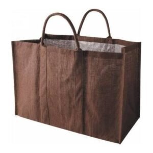 Sac à bûches marron foncé en toile de jute plastifié 30x60x40cm