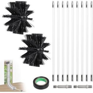 3.6m Kit de Ramonage Poêle a Pellets, Hérisson Ramonage Diamètre 100mm, 9 Tiges de Ramonage Flexible de 410 mm, Utilisable avec Perceuse Visseuse pour Cheminée, Tuyaux, Sèche-Linge