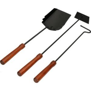 Kotarbau – Serviteur de cheminée 3 pièces – Tisonnier et balai en métal avec revêtement en poudre