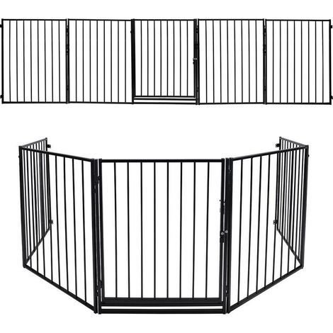 Swanew – Pare-feu cheminée 304 cm avec porte – Grille de sécurité pour enfants et animaux