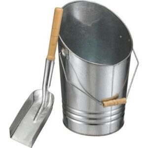 Seau et pelle à cendres en métal galvanisé – Dimensions seau 30-40cm, diamètre 20-26.5cm – Pelle 45cm, largeur 11.5cm
