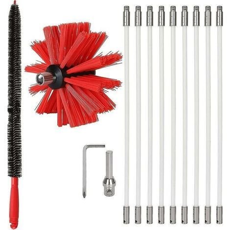 Kit de ramonage professionnel, brosse de nettoyage de cheminée en nylon réglable de 3,6 m et 100 mm, 9 tiges de conduit