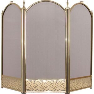 Home Discount – Pare-feu cheminée à 3 panneaux en laiton poli H 60 x L 95 x P 21 cm – Design pliable pour ajustement facile