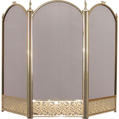 Home Discount – Pare-feu cheminée à 3 panneaux en laiton poli H 60 x L 95 x P 21 cm – Design pliable pour ajustement facile