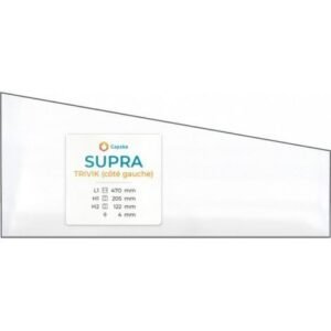 Vitre Supra TRIVIK (côté gauche) - Verre Trapèze rectangle pour poêle à bois - 470 x 205/122 mm (L1 x H1/H2) - 4 mm autonettoyant
