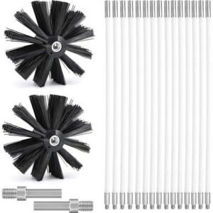 Kit de Ramonage, Kit Brosse Nettoyage Cheminée Ø150mm,Outil Nettoyage pour Cheminées avec 15 Tiges Flexibles de 410 mm et 2 TêTes de Brosse pour Cheminée,évent de Sécheuse,Tuyau d'égout,poêle à Bois