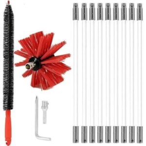 Kit de ramonage, système de verrouillage à bouton chromé, kit de ramonage, brosse de ramonage, outil de ramonage avec 9 tiges flexibles (couleur : 9 tiges, taille : 410 mm)