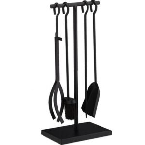 Relaxdays – Serviteur de cheminée 5 pièces – Acier noir mat