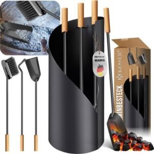Kesser – Serviteur de cheminée 4 pièces en acier inoxydable – Résistant à la chaleur