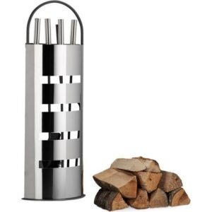 Relaxdays – Serviteur de cheminée 5 pièces en acier inox – Pelle, balai, pince, tisonnier