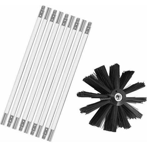 Kit de ramonage de cheminée, kit de brosses pour outils de ramonage, comprend des baguettes flexibles de 9 x 410 mm et une tête de brosse pour poêle à bois