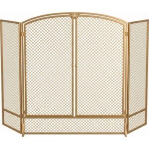 Pare-étincelles de cheminée, pare-étincelles en 3 parties avec double porte 122x75cm