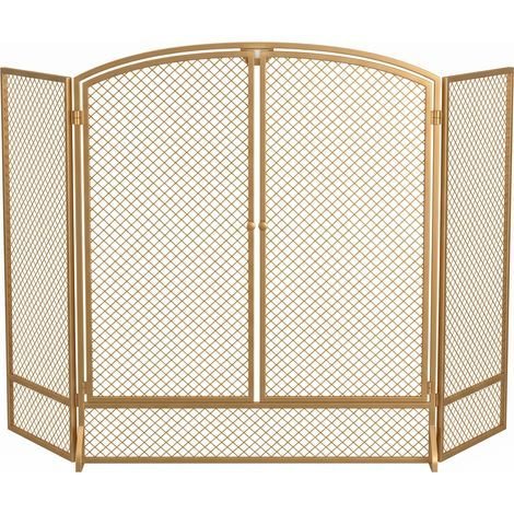 Pare-étincelles de cheminée, pare-étincelles en 3 parties avec double porte 122x75cm