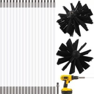 Kit de ramonage de 18 pièces, brosse de cheminée, tiges de cheminée, avec 2 têtes de brosse remplaçables pour le nettoyage de gouttières et conduits de maison