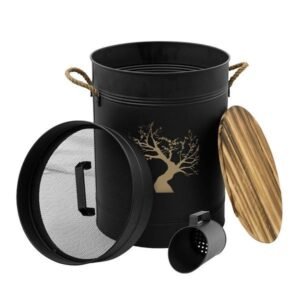 Réservoir à granulés de bois en acier noir 51 L avec pelle et tamis FACILITYS