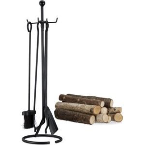 Relaxdays – Serviteur de cheminée 5 pièces en acier – Pelle, balai, pince et tisonnier