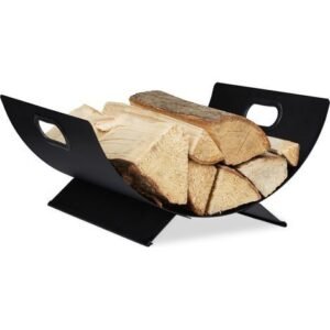 Relaxdays – Panier à bûches en métal noir – Rangement décoratif pour cheminée