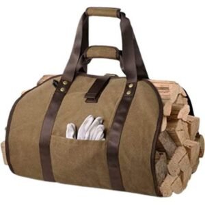 Sac à bûches en canvas imperméable 114cm x 50cm – Grande capacité de stockage – Poignées confortables pour transport