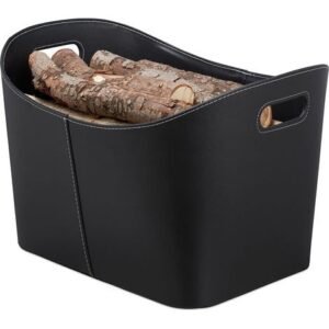 Relaxdays – Panier à bûches XL en similicuir noir – Rangement bois cheminée