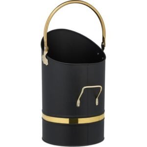 Relaxdays Charbonnière, 12 litres, fer, avec anse et poignée, seau à charbon, cheminée ou grill, à remplir, noire/dorée