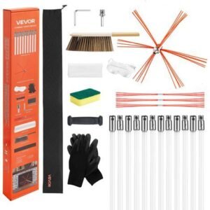 VEVOR Kit de Ramonage 12 m Brosse Ramonage Cheminee Extensible Outil de Nettoyage Flexible 90° pour Conduits de Cheminees Carrees Rectangulaires Arquees, avec Brosses Rechange, Lunettes de Protection