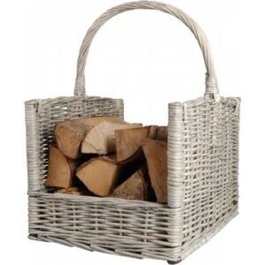 Panier à bois en saule gris cérusé – Hauteur 30 cm + 21 cm de hanse – Largeur 46.5 cm