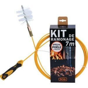 Kit de ramonage pour poêles à granulés – Longueur 7m – Brosse nylon souple pour conduits étroits