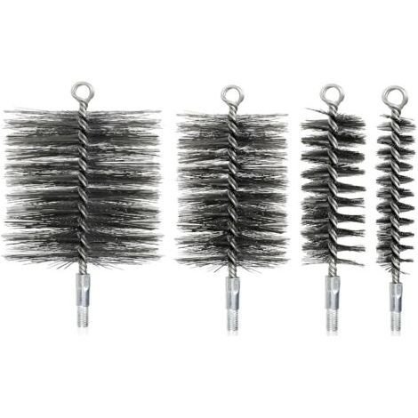 4PCS Brosse de Ramonage Cheminée, Kit Ramonage Poele Pellet Brosse de Chaudière Métallique, Ø 30/50/80/110mm, Longueur 185mm