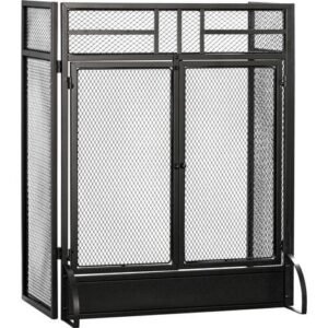 Homcom – Pare-feu cheminée pliable 3 volets – Grille de protection en métal noir
