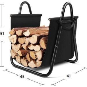 Bc-Elec – Panier à bois HMFR10 en acier et textile noir 46x41x51cm – Rangement élégant pour bûches