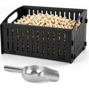 TolleTour Cestello per pellet per stufa 28 cm camera singola in metallo con paletta per pellet